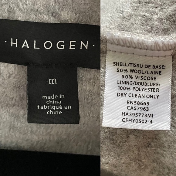 HALOGEN Grey Boiled Wool Blend Draped Fall Winter Open Waterfall Jacket Coat M - Picture 6 of 6